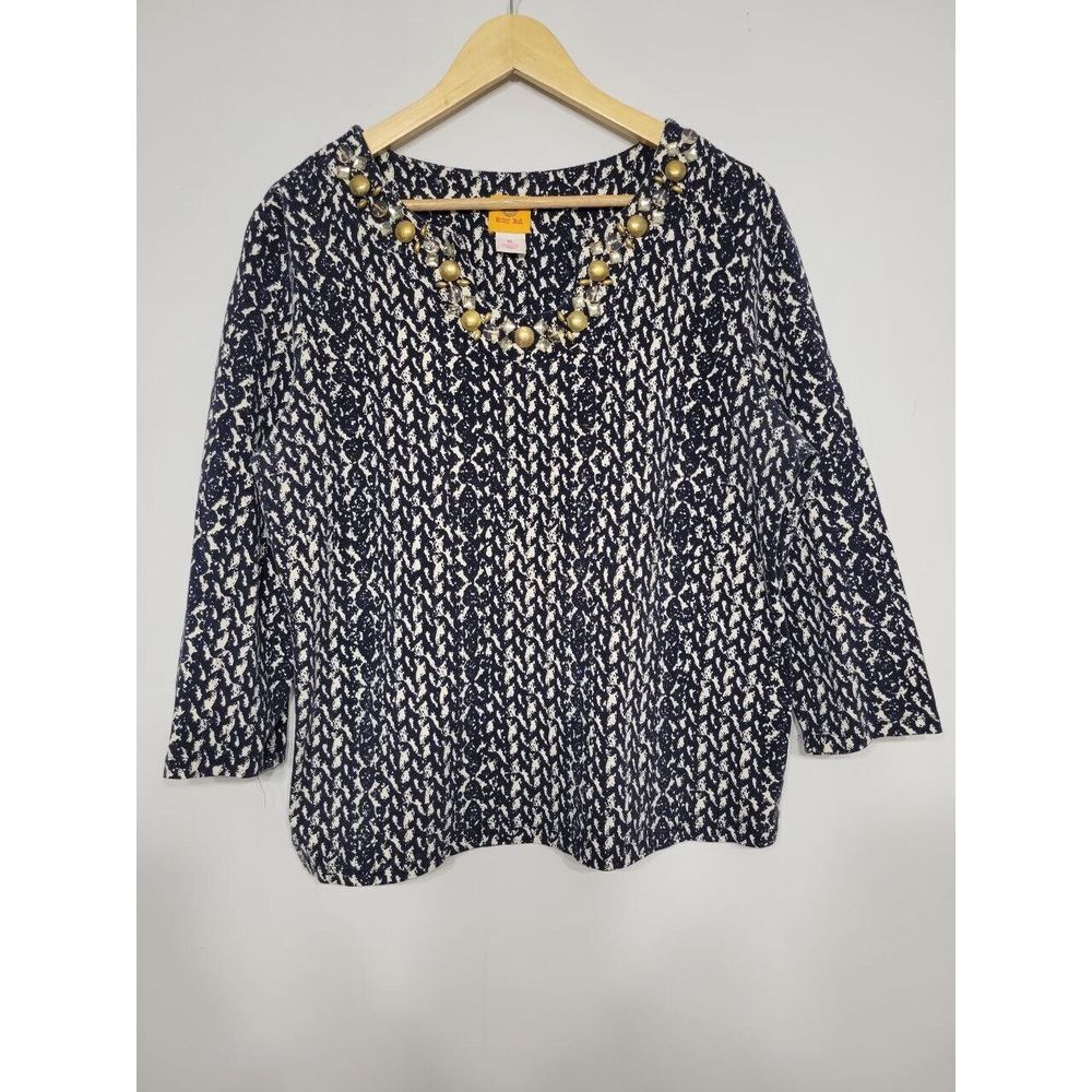 Ruby Rd. Size XL Abstract Pattern‎ with Gold Stone Neckline Embellishments